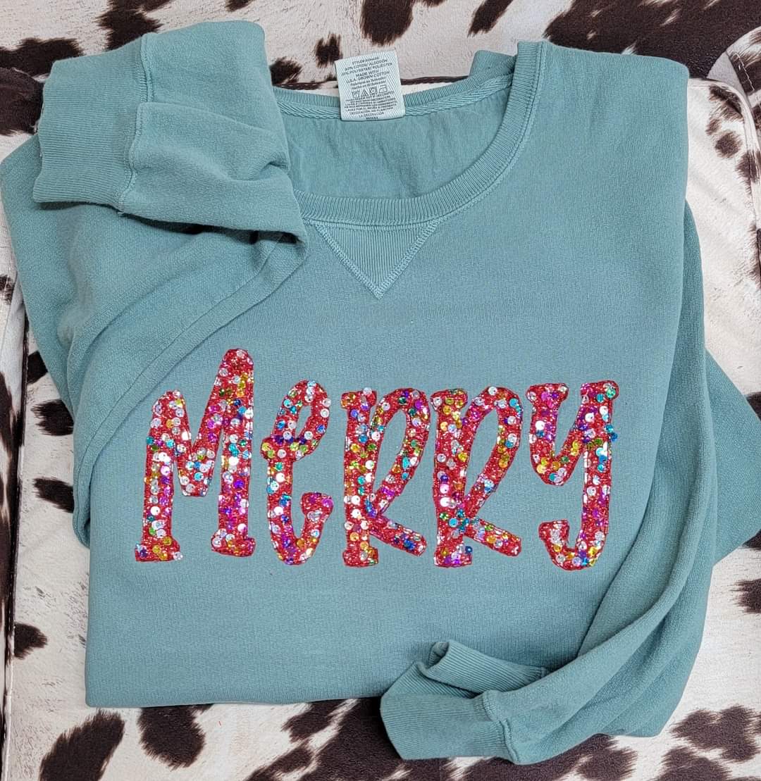 Merry Christmas Embroidery Crewneck, Holiday Christmas Gift For Mom Or Girlfriend