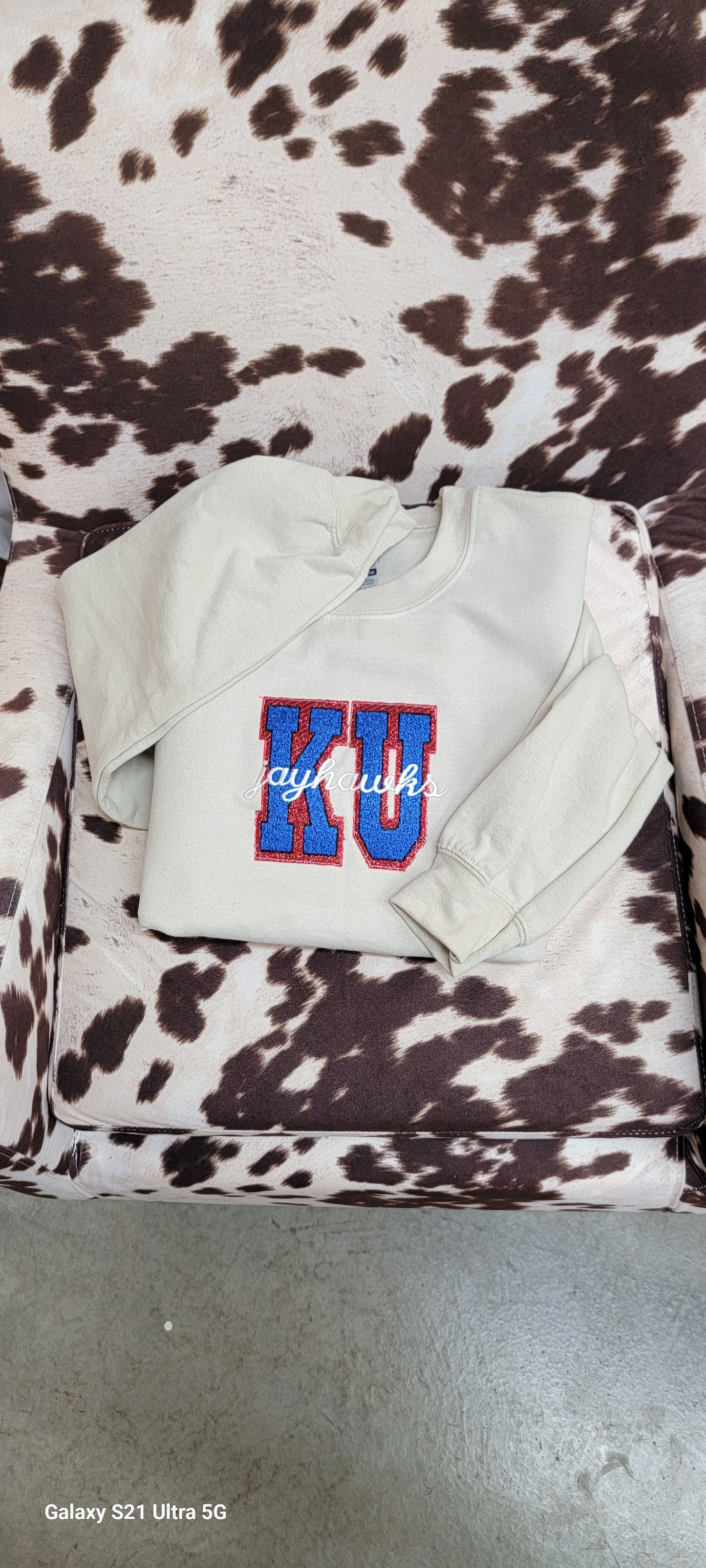 Custom school spirit faux chenille/HTV double applique sweatshirt