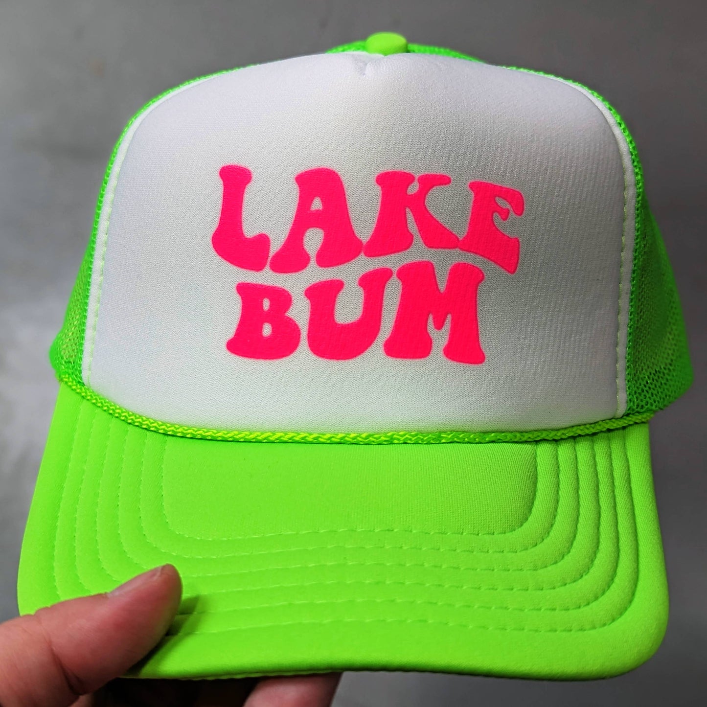 Lake Bum Neon Foam Trucker Hat: Neon Pink / Neon Green