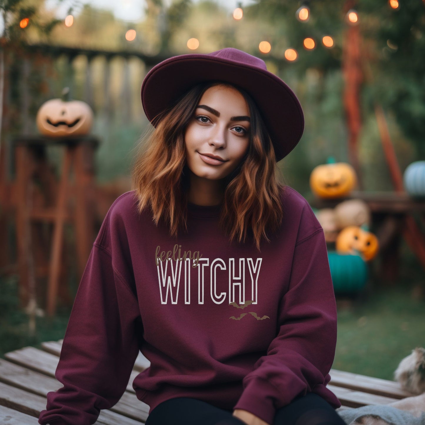 Feeling Witchy Puff Embroidery Halloween sweatshirt