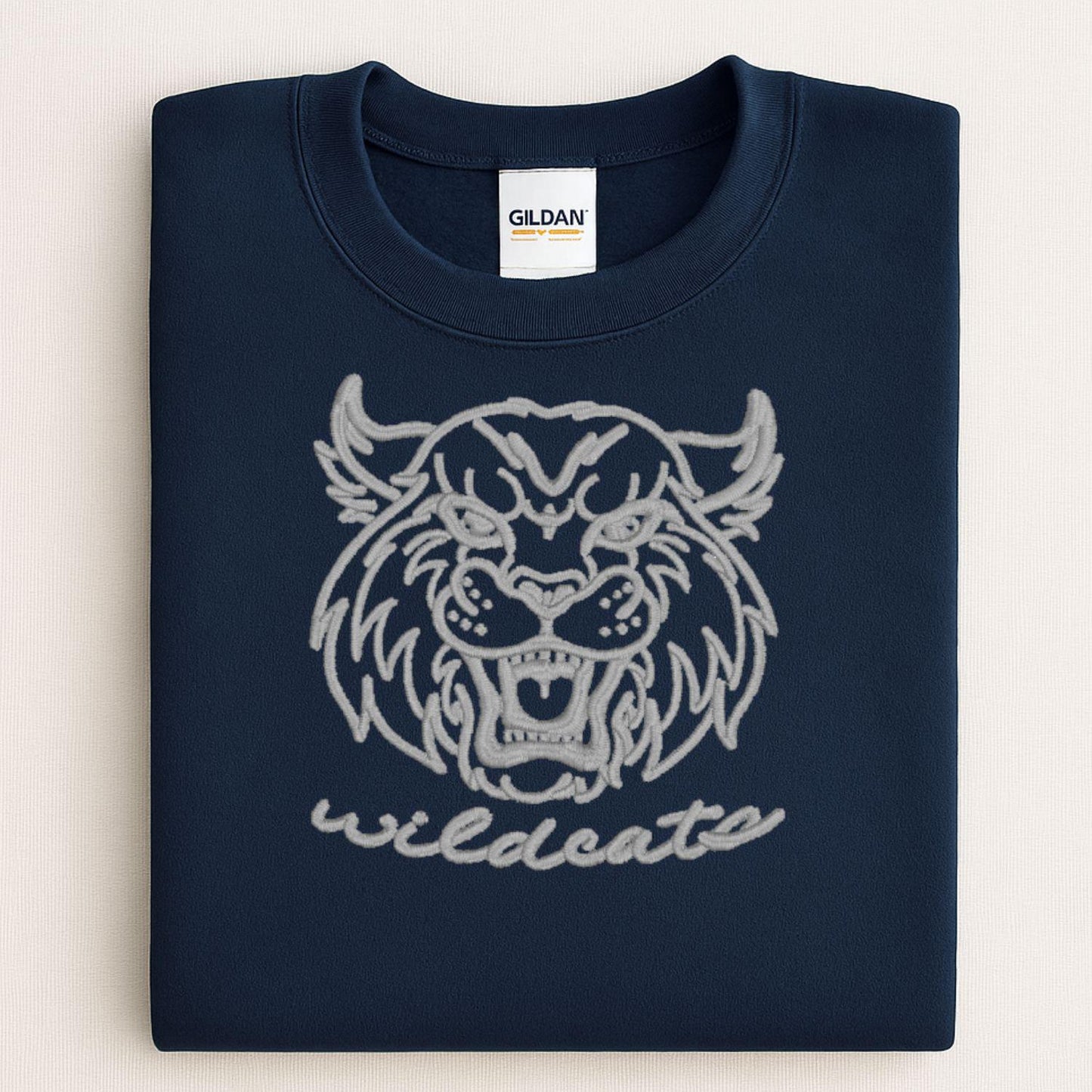 Embroidered Vintage Wildcat Mascot Crewneck Sweatshirt | Unisex School Spirit Team Apparel | Custom Sports Game Day Outfit | Gift for Fans