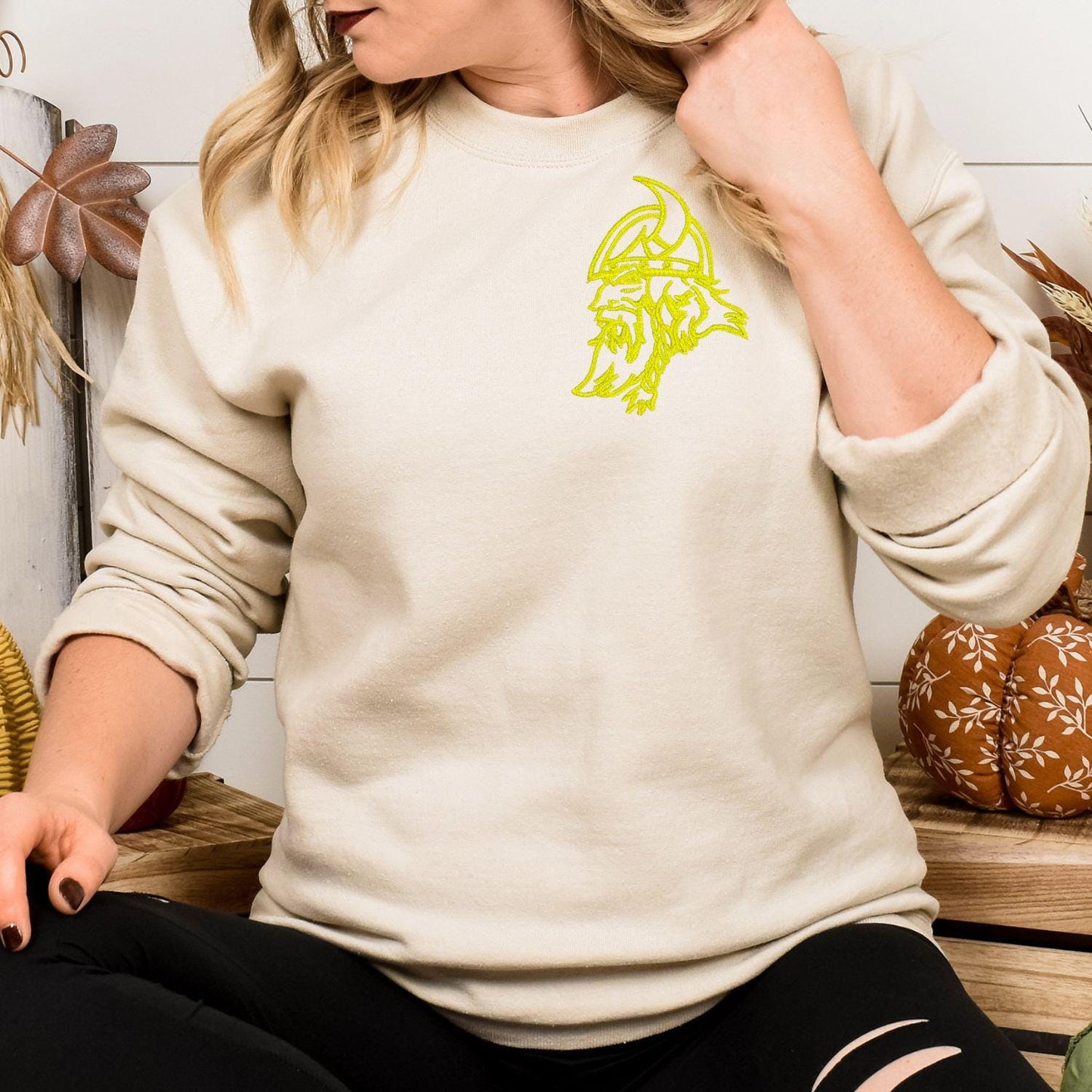 Embroidered left chest vintage Mascot Crewneck Sweatshirt | Unisex School Spirit Team Apparel | Custom Sports Game Day Outfit, Gift for Fans