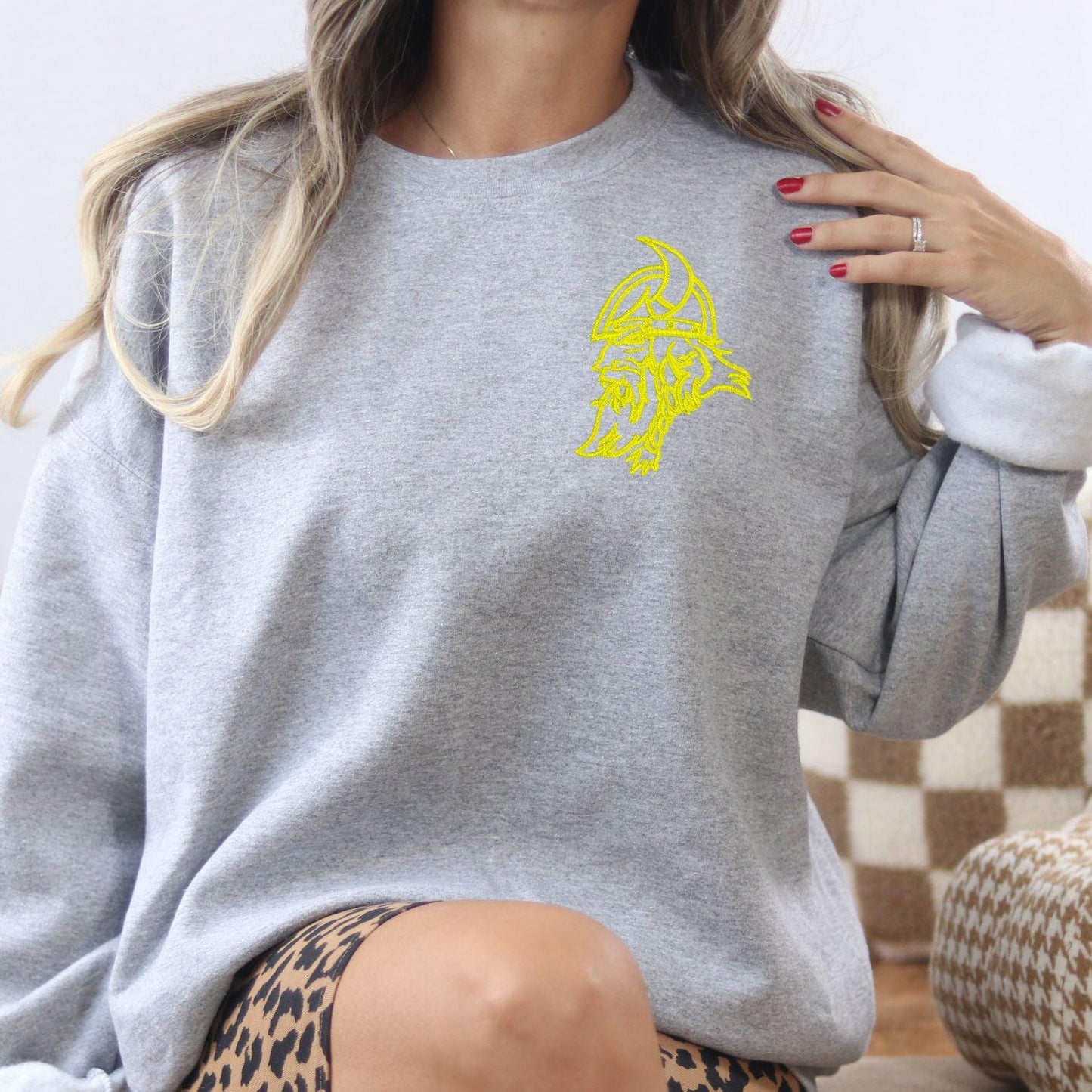 Embroidered left chest vintage Mascot Crewneck Sweatshirt | Unisex School Spirit Team Apparel | Custom Sports Game Day Outfit, Gift for Fans