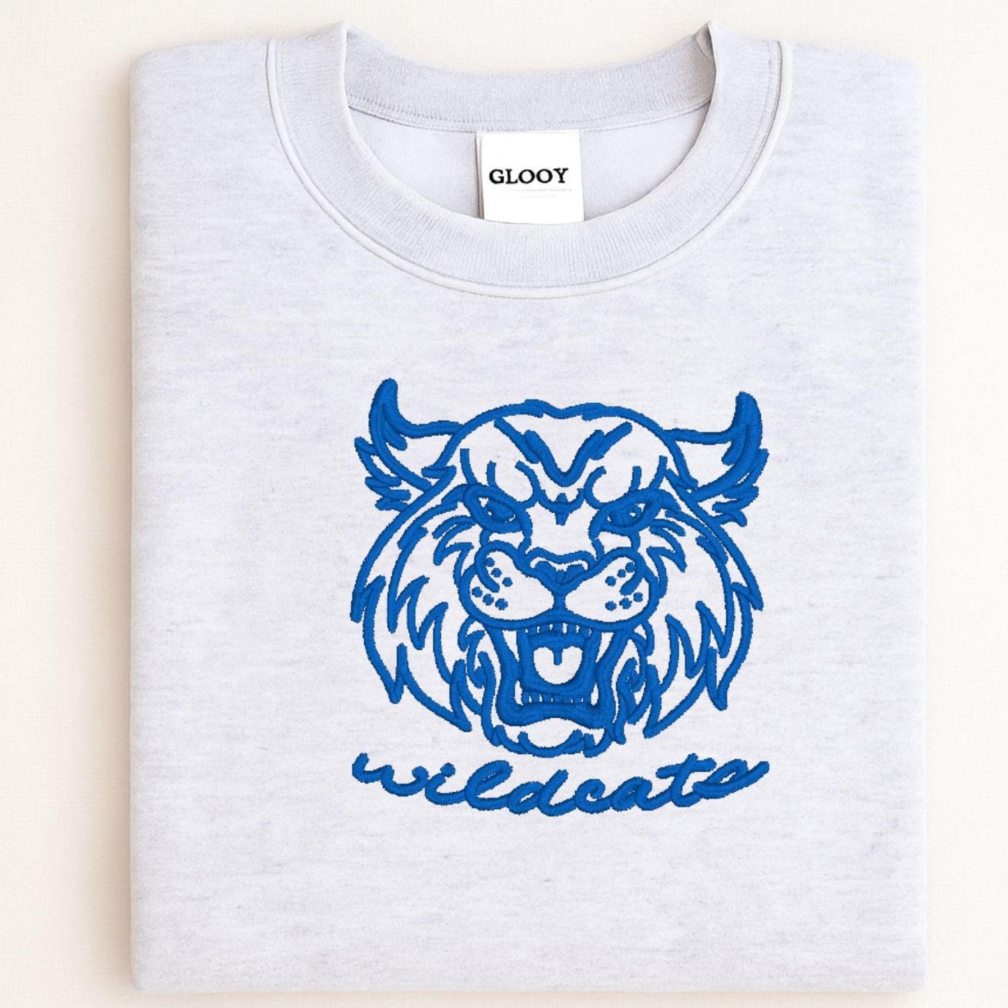 Embroidered Vintage Wildcat Mascot Crewneck Sweatshirt | Unisex School Spirit Team Apparel | Custom Sports Game Day Outfit | Gift for Fans