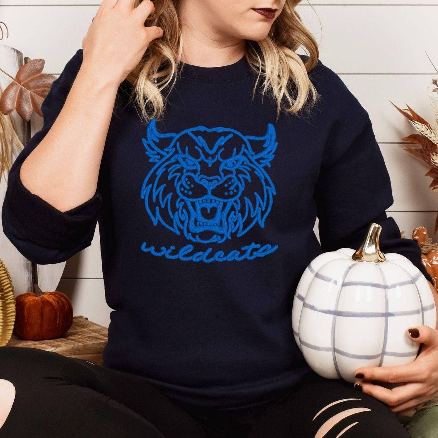 Embroidered Vintage Wildcat Mascot Crewneck Sweatshirt | Unisex School Spirit Team Apparel | Custom Sports Game Day Outfit | Gift for Fans