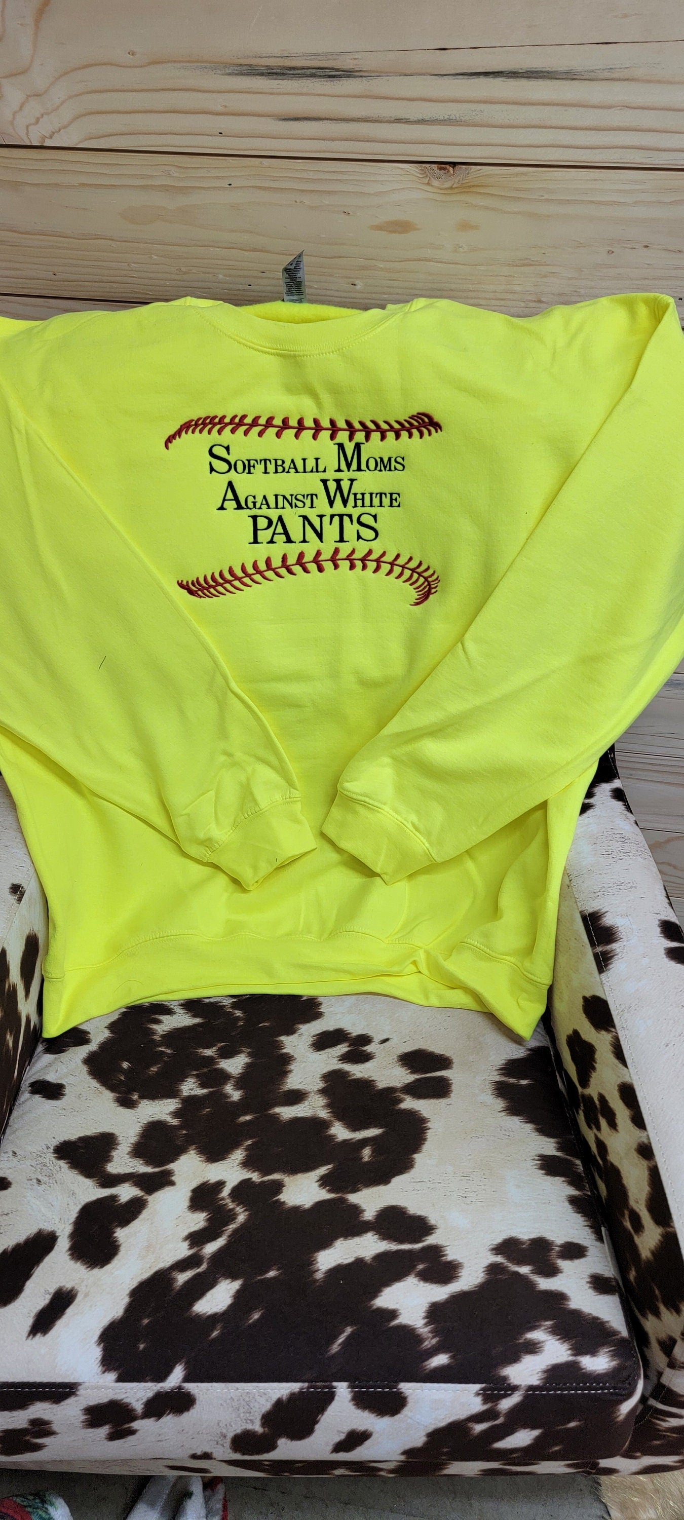 Softball moms against white pants custom embroidered crewneck sweatshirt, softball mom crewneck, moms against white pants, softball season