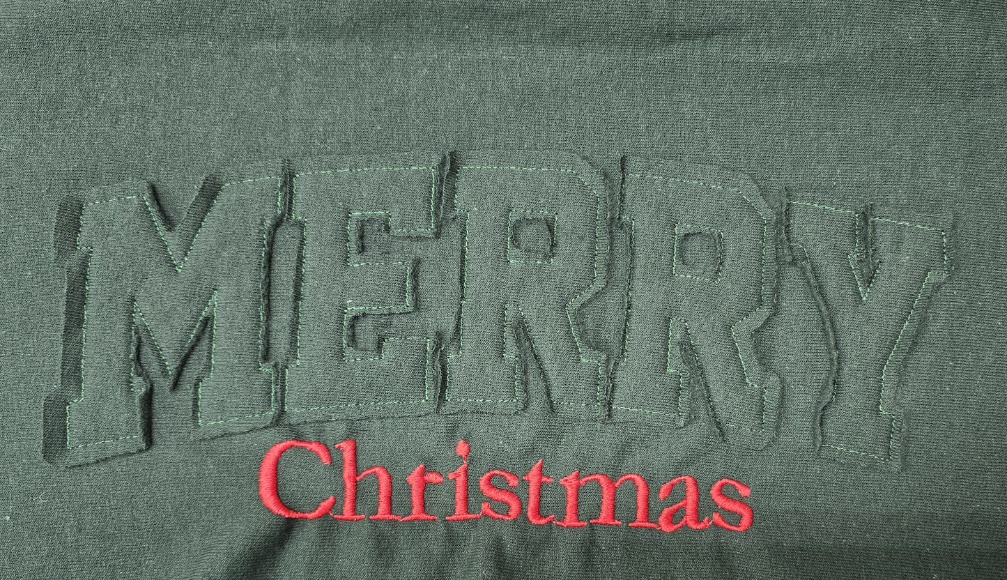 Merry Christmas Sweatshirt, Cozy Embroidered Holiday Crewneck, Festive Minimalist Christmas Pullover Gift, Raggedy applique tone on tone