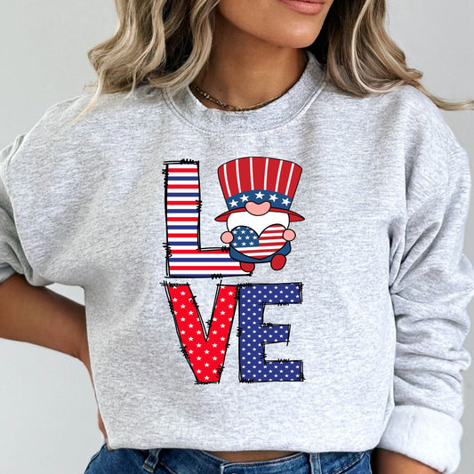 Gnomes USA Love America 4th Of July T-shirt or Crewneck, American Pride Fourth July Gift For Her