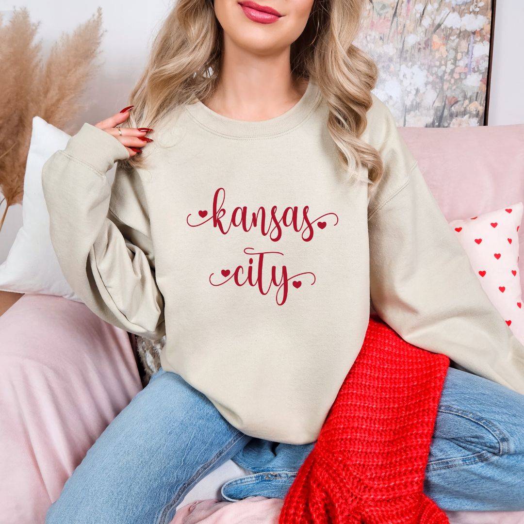 Kansas City script with hearts DTF shirt