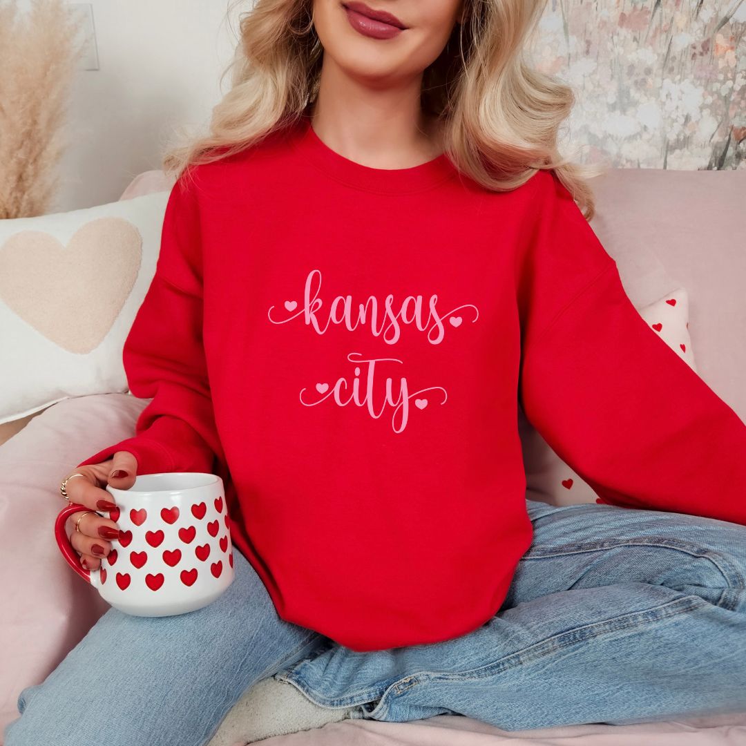 Kansas City script with hearts DTF shirt