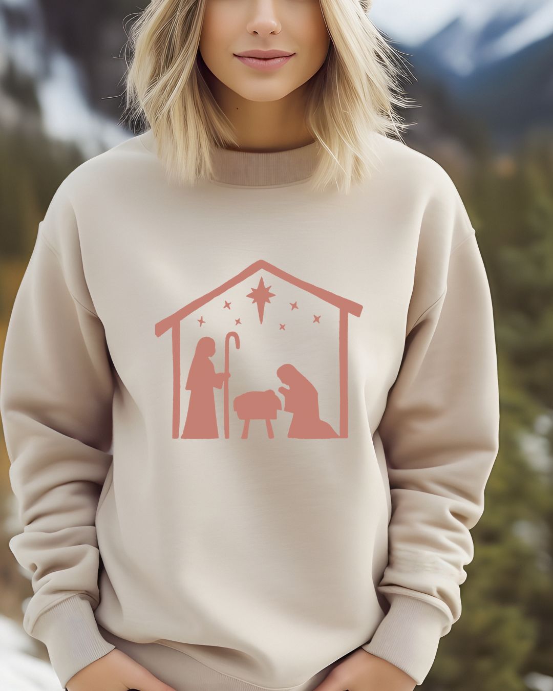 Minimalist Nativity Embroidered Sweatshirt | Neutral Christmas Crewneck | Cozy Faith-Inspired Holiday Apparel