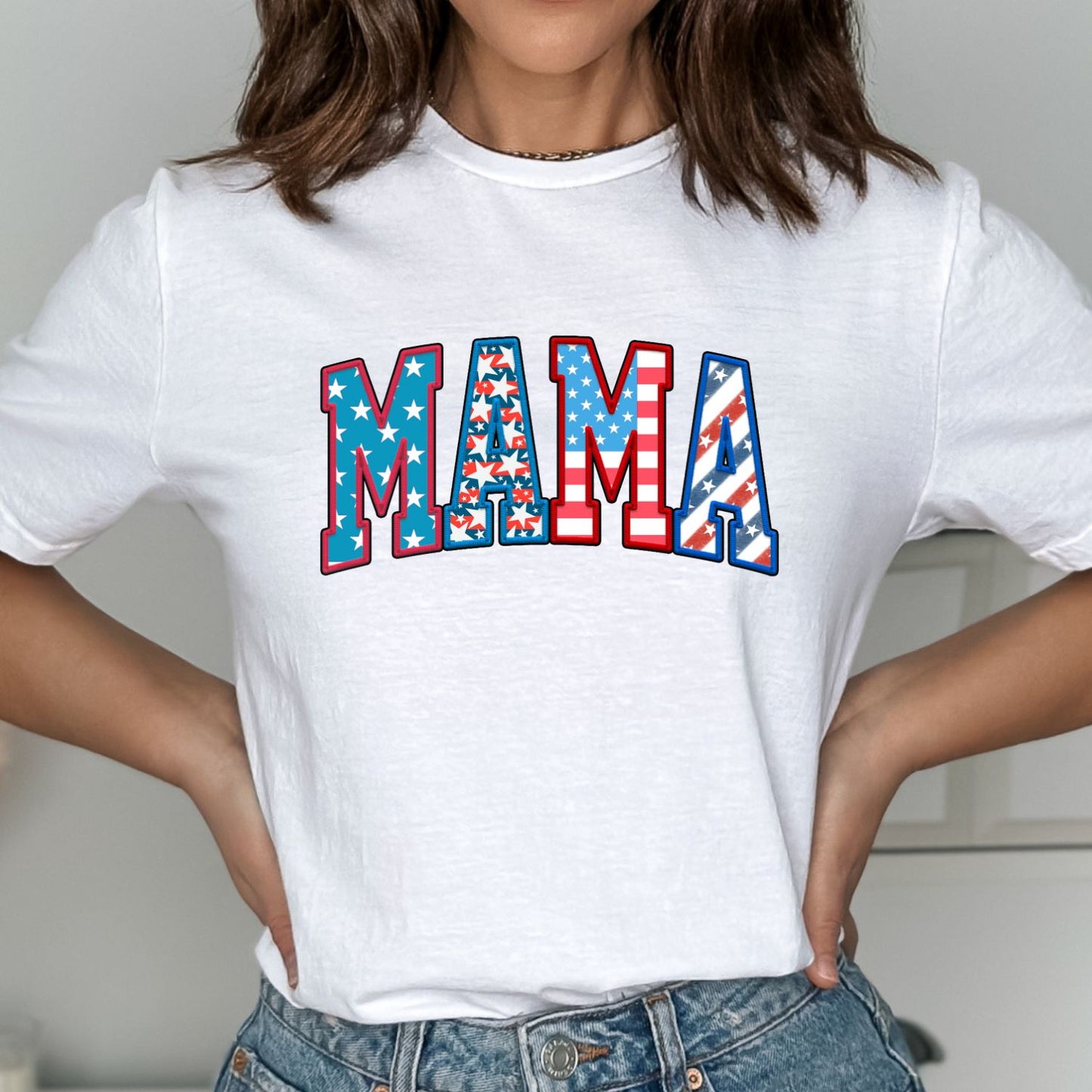 American Mama 4th Of July America Patriotic T-shirt or Crewneck, American Pride Fourth July Gift For Mom