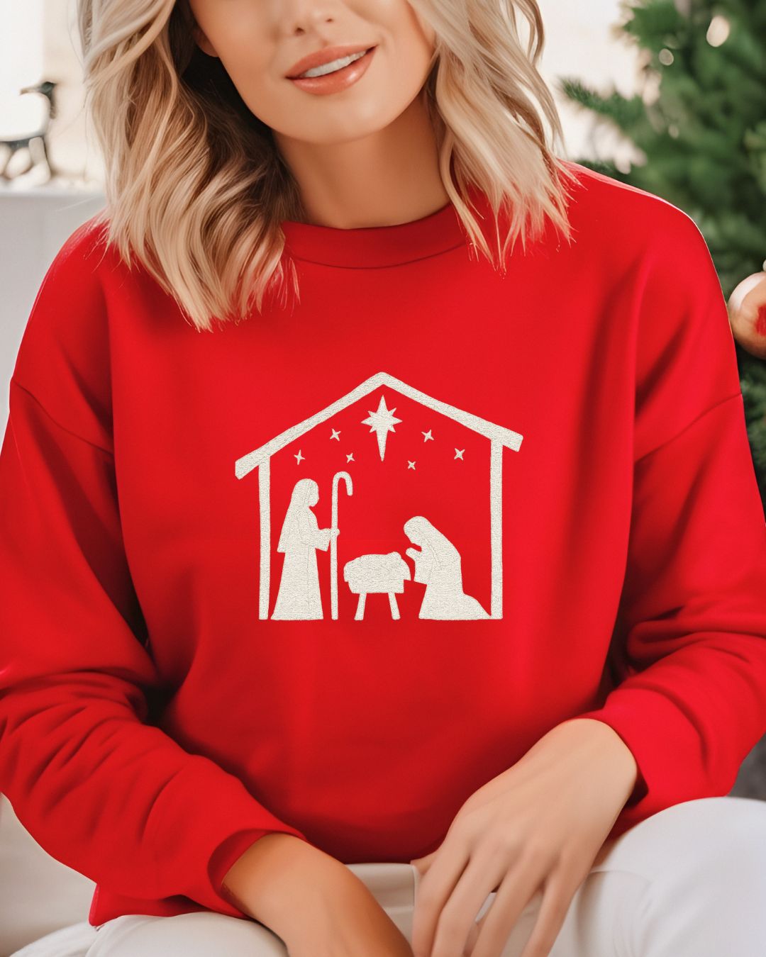Minimalist Nativity Embroidered Sweatshirt | Neutral Christmas Crewneck | Cozy Faith-Inspired Holiday Apparel