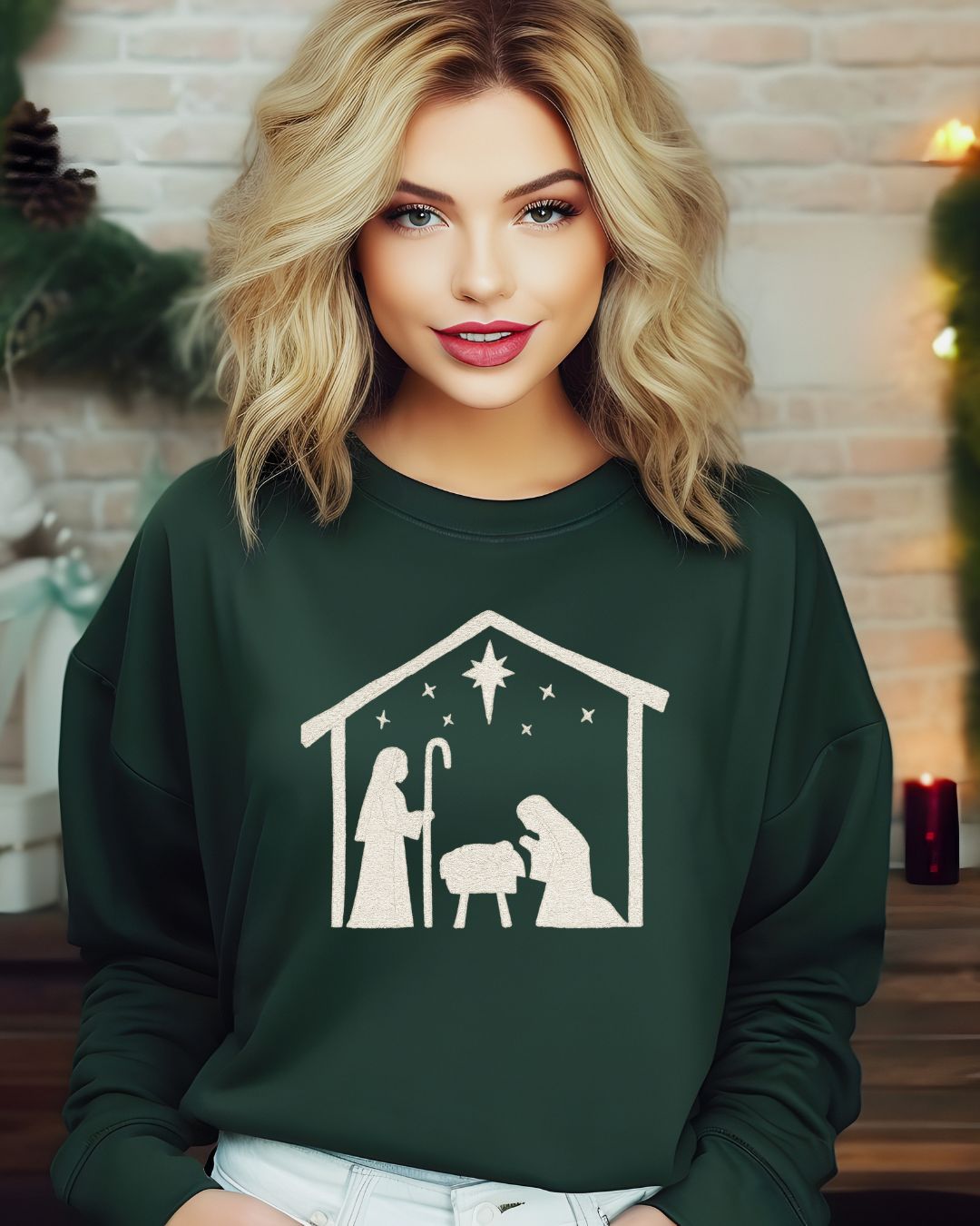 Minimalist Nativity Embroidered Sweatshirt | Neutral Christmas Crewneck | Cozy Faith-Inspired Holiday Apparel