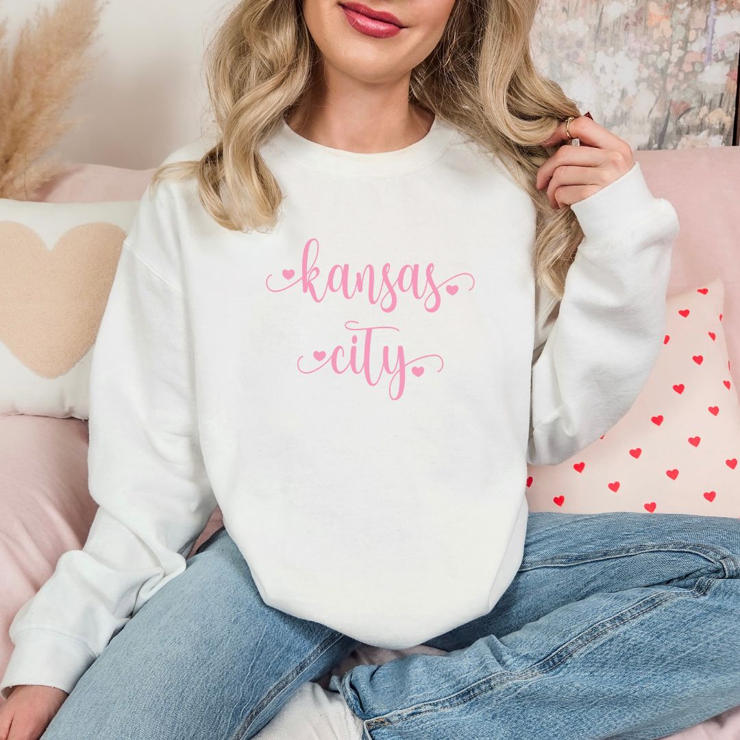 Kansas City script with hearts DTF shirt