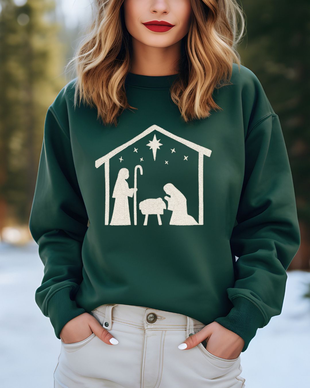 Minimalist Nativity Embroidered Sweatshirt | Neutral Christmas Crewneck | Cozy Faith-Inspired Holiday Apparel