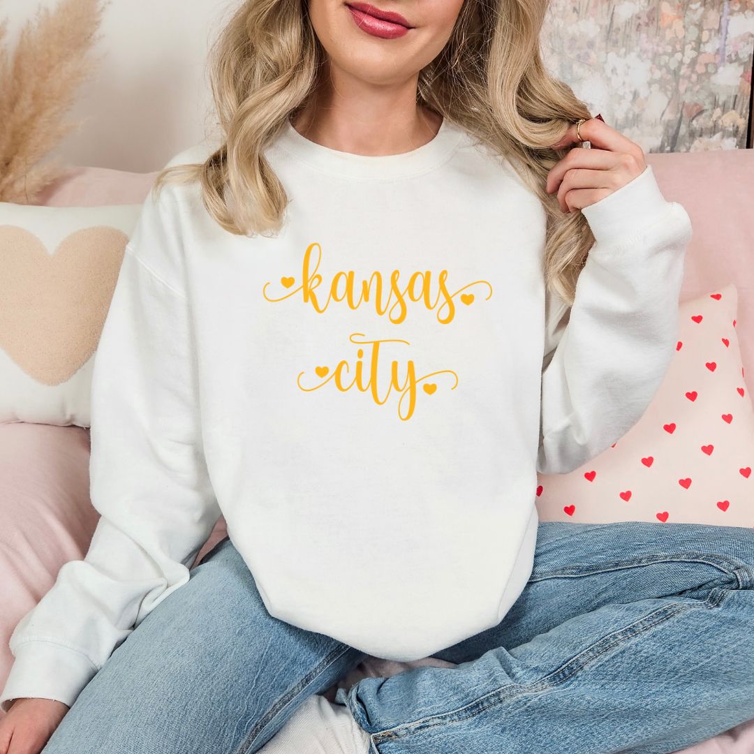 Kansas City script with hearts DTF shirt