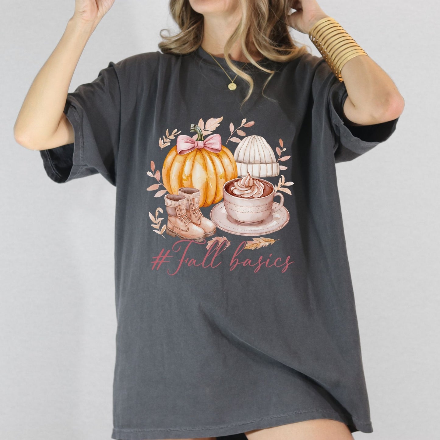 Cozy Autumn Pumpkin & Coffee Graphic Tee – Fall Outfit Essentials – Unisex Comfort Colors T-Shirt