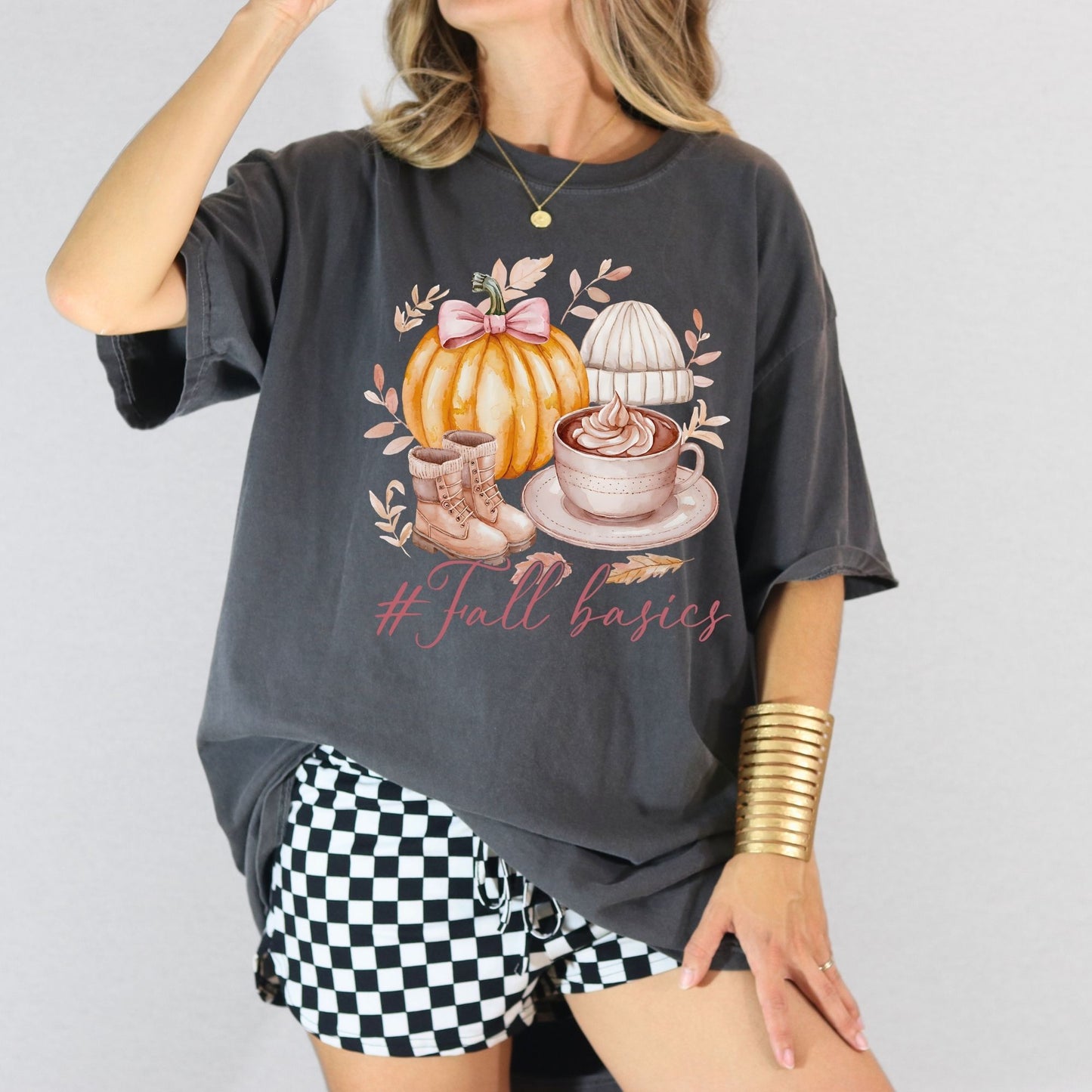 Cozy Autumn Pumpkin & Coffee Graphic Tee – Fall Outfit Essentials – Unisex Comfort Colors T-Shirt