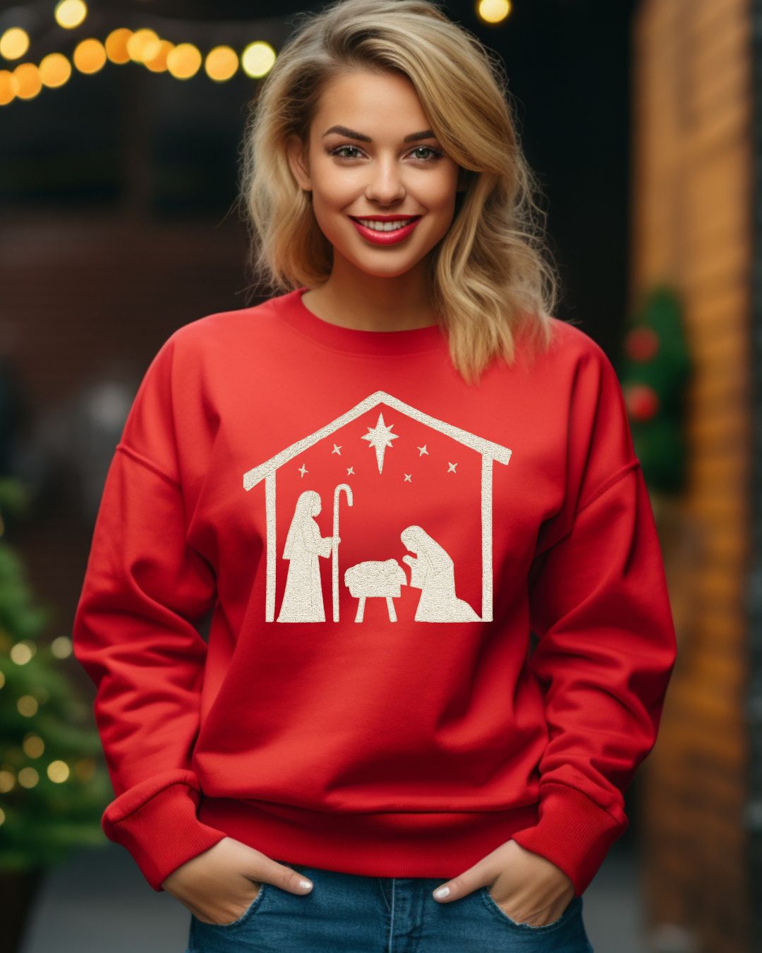 Minimalist Nativity Embroidered Sweatshirt | Neutral Christmas Crewneck | Cozy Faith-Inspired Holiday Apparel