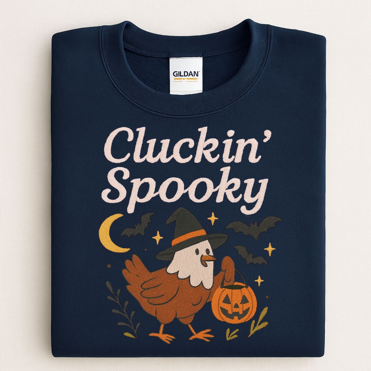 Cluckin’ Spooky Chicken Halloween Sweatshirt – Fall Embroidered Pullover for Cozy Season