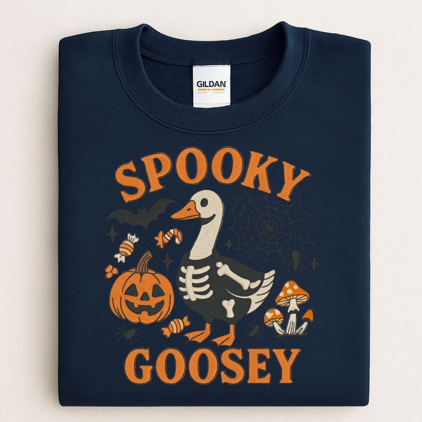 Spooky Goose Skeleton Embroidered Halloween Sweatshirt – Funny Fall Crewneck