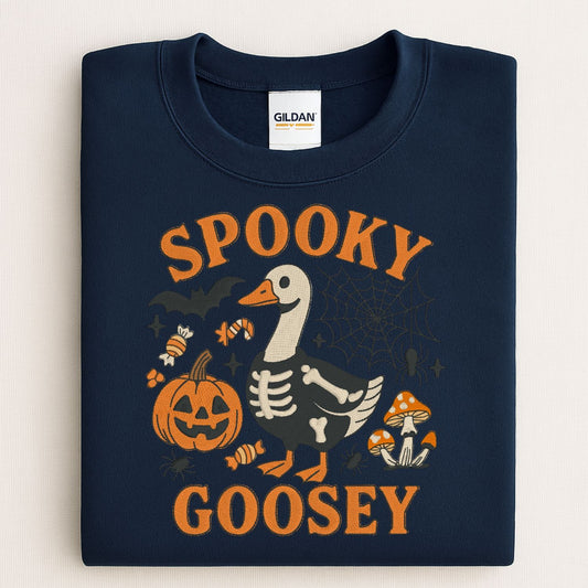 Spooky Goose Skeleton Embroidered Halloween Sweatshirt – Funny Fall Crewneck