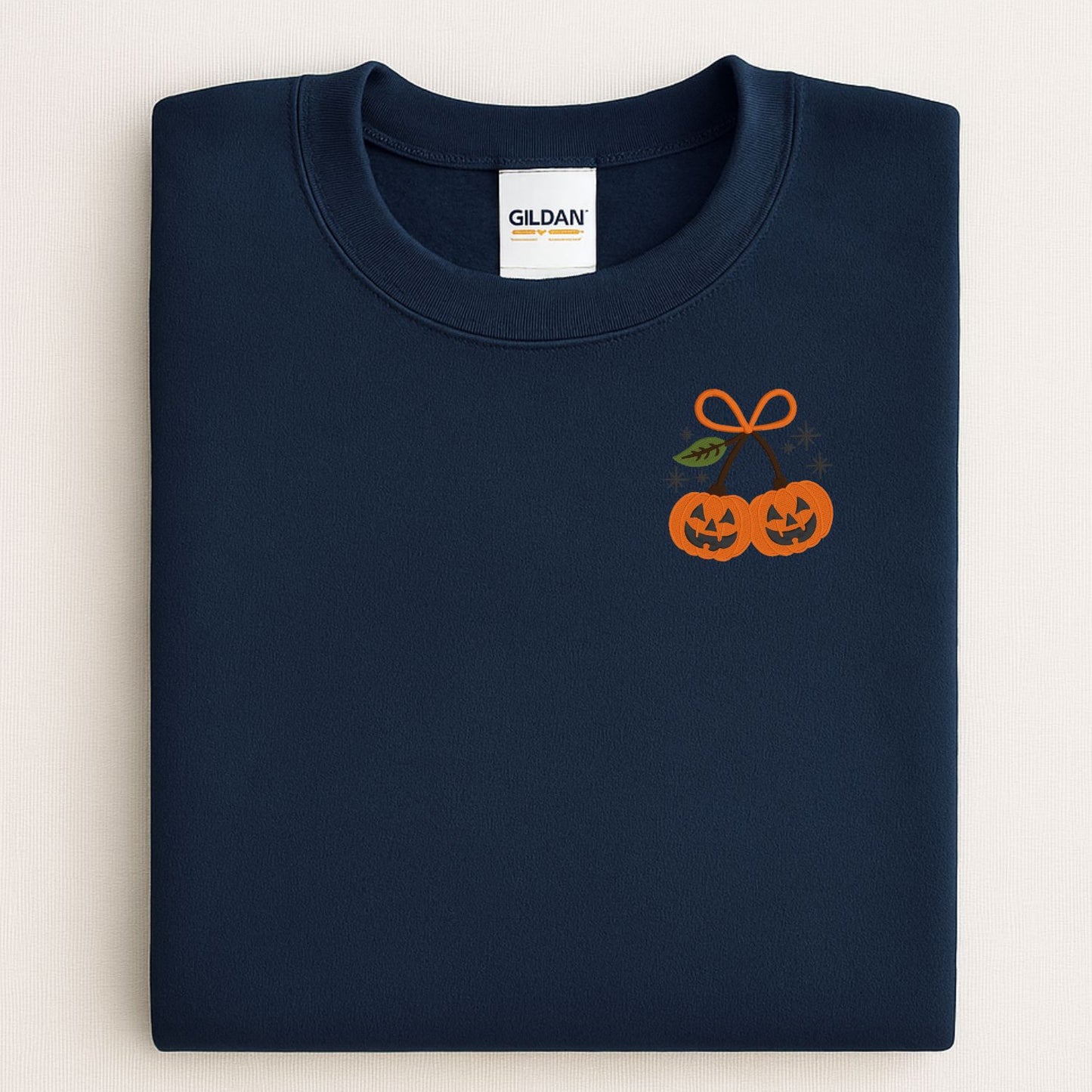 Pumpkin Pair Embroidered Crewneck Sweatshirt – Cozy Fall Halloween Aesthetic