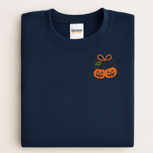 Pumpkin Pair Embroidered Crewneck Sweatshirt – Cozy Fall Halloween Aesthetic