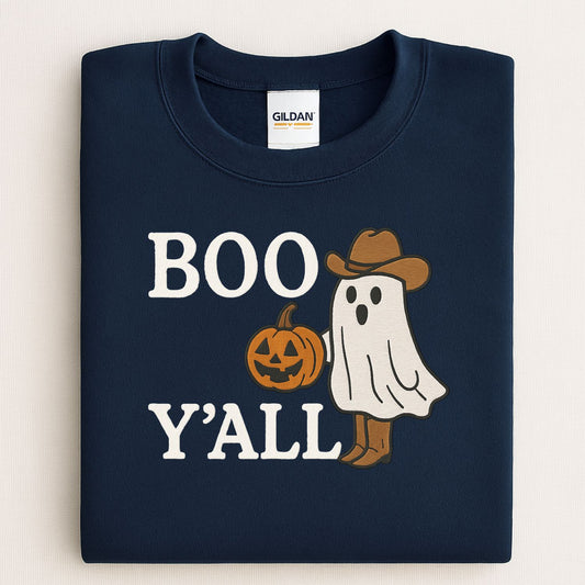 Boo Y’all Ghost Cowboy Embroidered Sweatshirt | Western Fall Halloween Crewneck