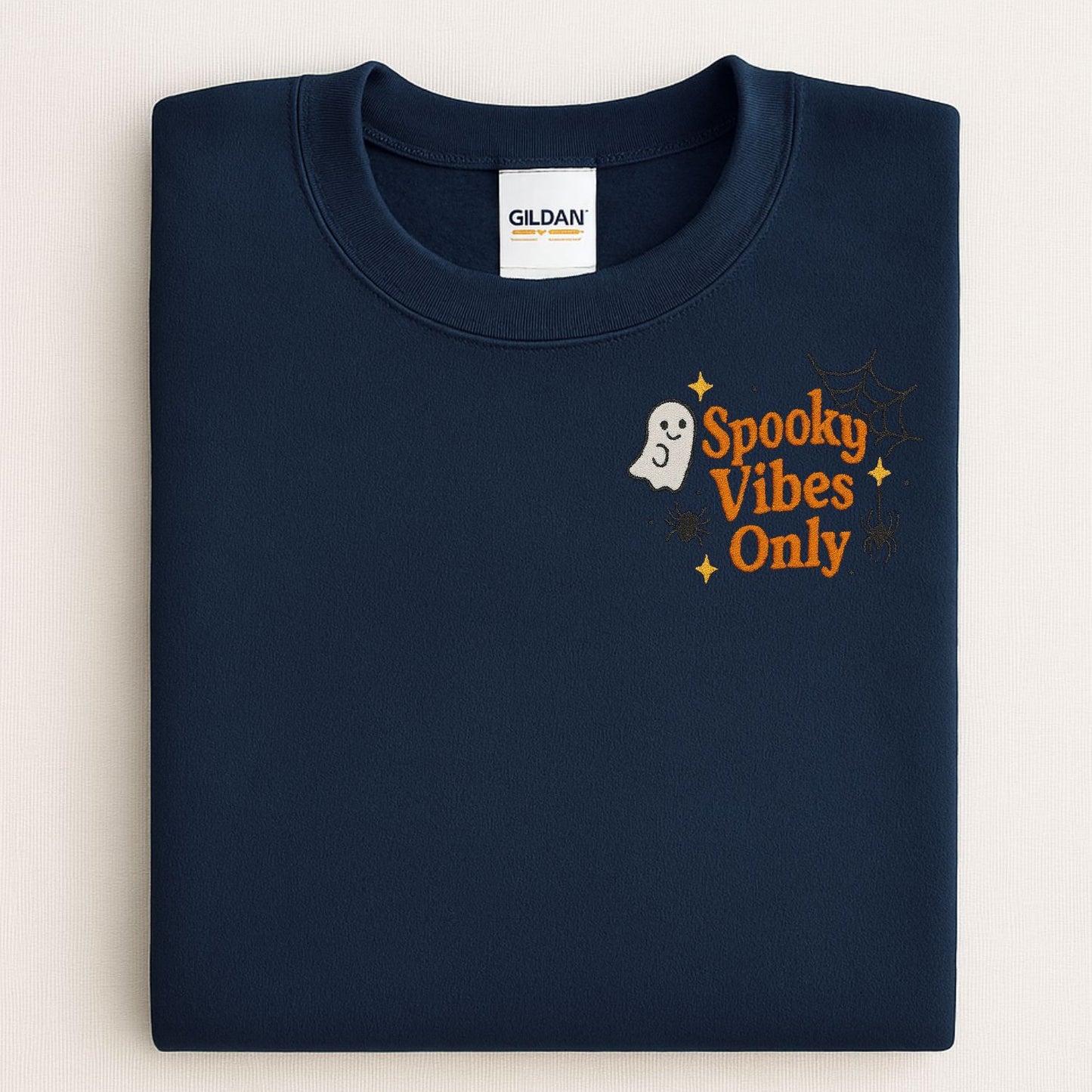 Spooky Ghost Embroidered Halloween Crewneck | Fall Cozy Sweatshirt | Cute Spiderweb Ghost Sweater