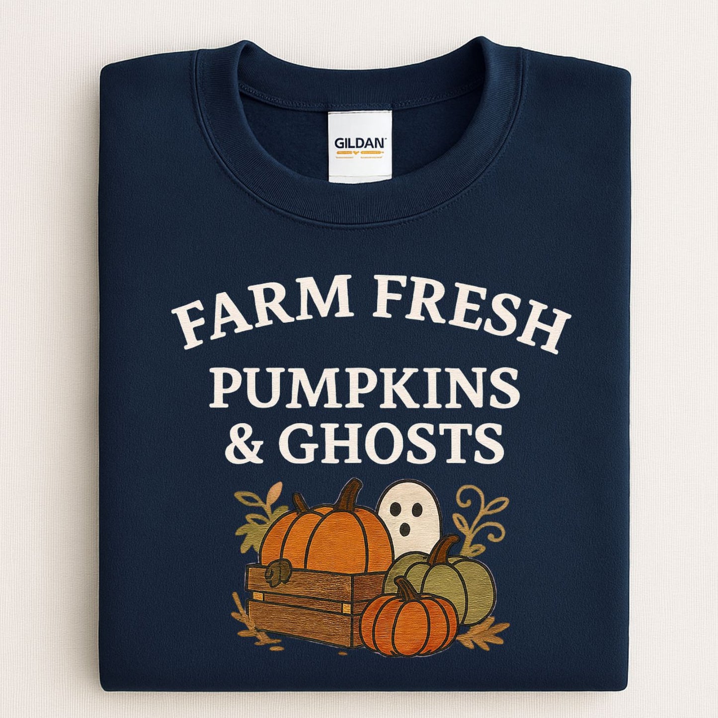 Farm Fresh Halloween Sweatshirt – Ghost & Pumpkin Embroidery Fall Crewneck