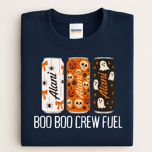 Boo Boo Crew Fuel Halloween Shirt, Trendy Spooky Energy Can Graphic Tee - Cute Ghost Skull Pumpkin Fall Vibes T-Shirt, Viral Halloween shirt