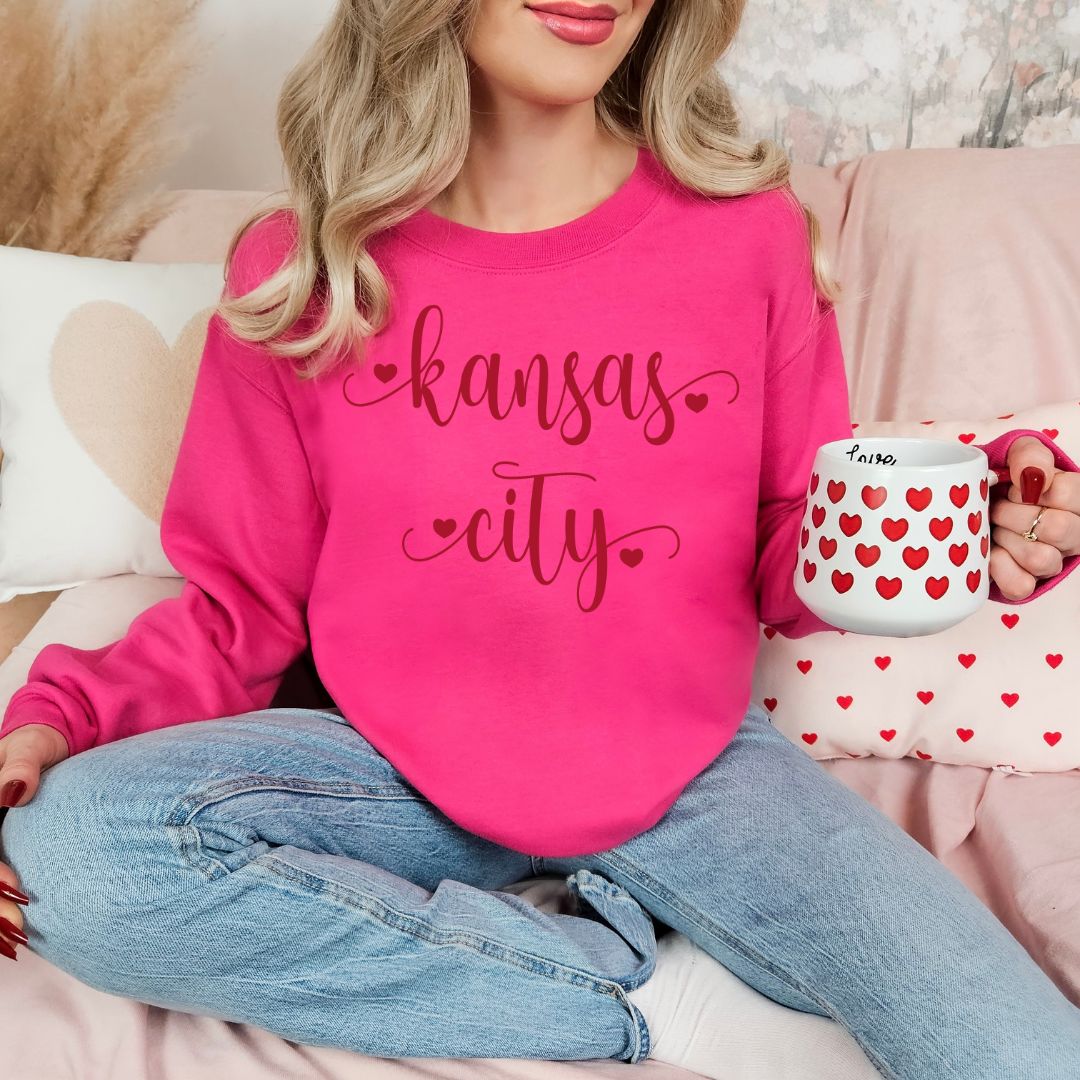 Kansas City script with hearts DTF shirt