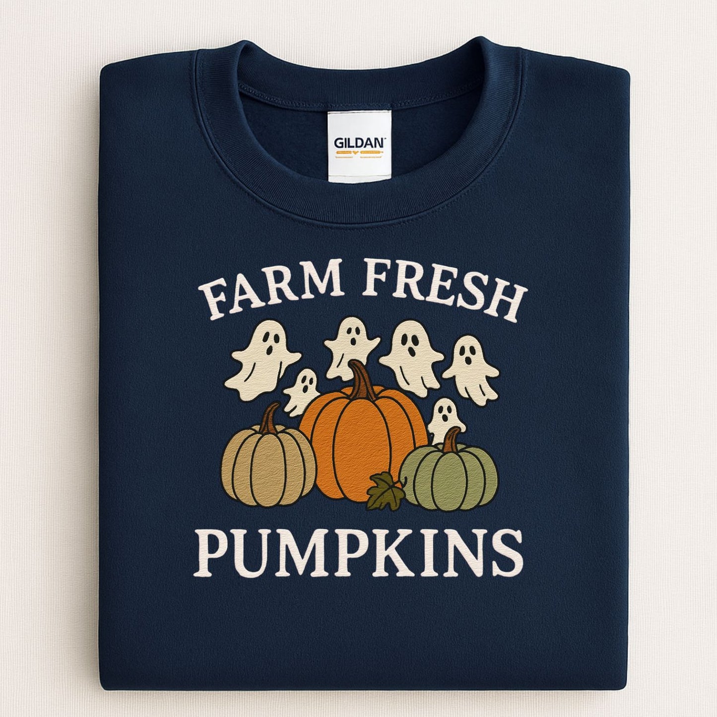Farm Fresh Pumpkins and Ghosts Sweatshirt – Cozy Fall Embroidered Crewneck for Autumn Lovers