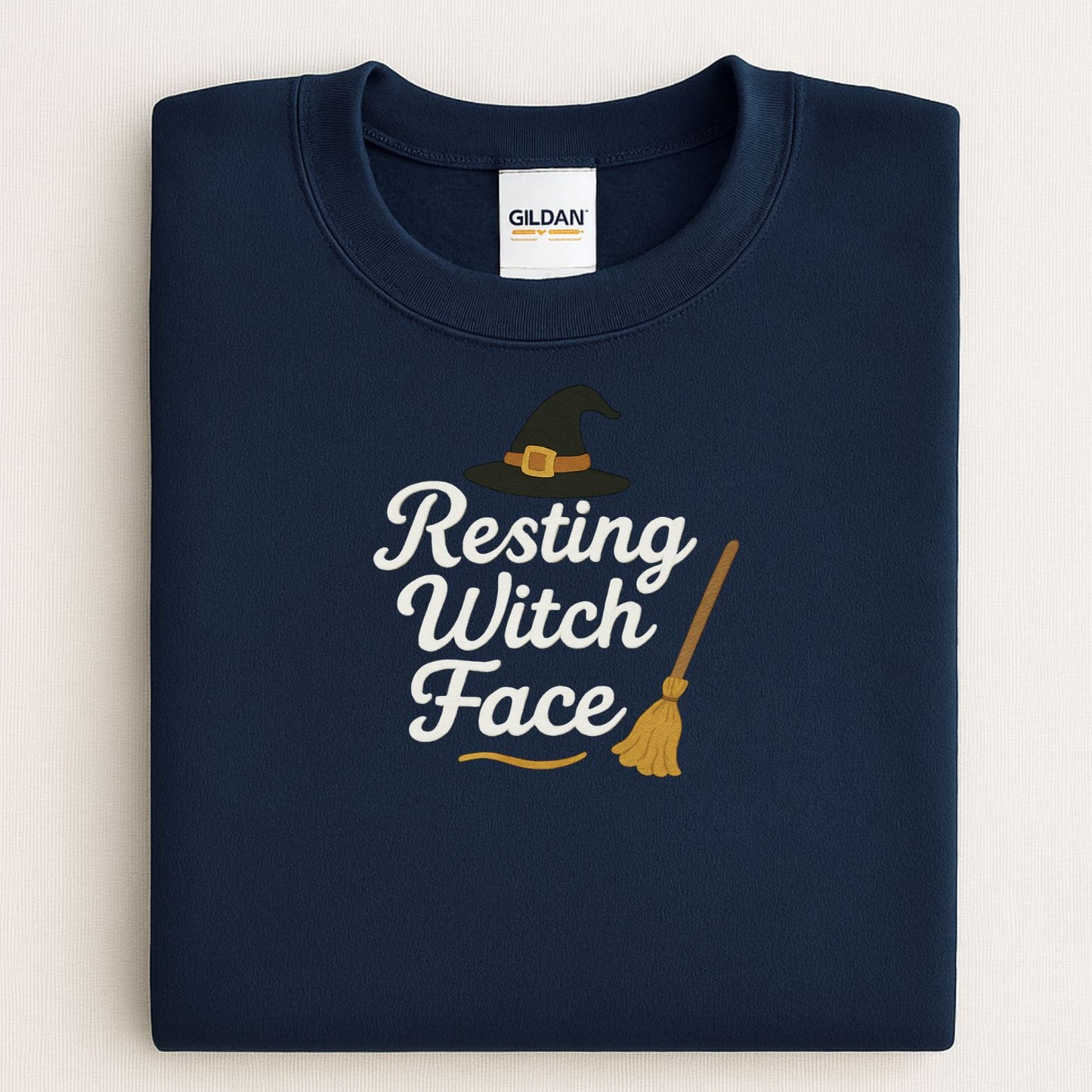 Witchy Embroidered Halloween Sweatshirt – Cozy “Resting Witch Face” Pullover for Spooky Season Vibes