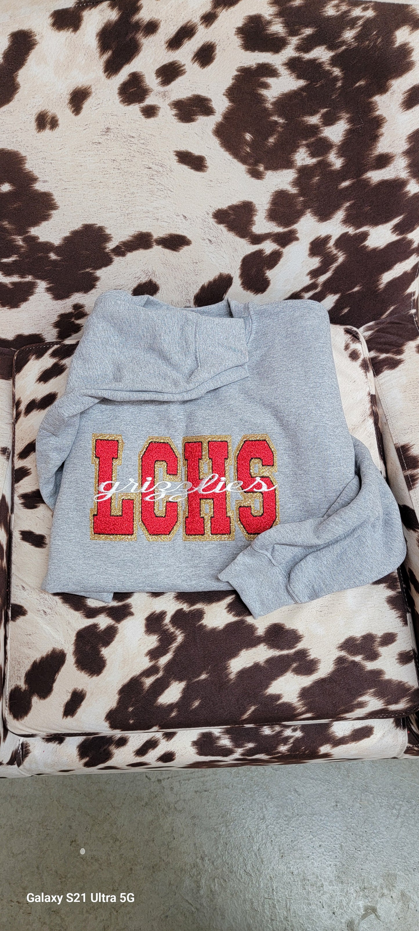 Custom school spirit faux chenille/HTV double applique sweatshirt