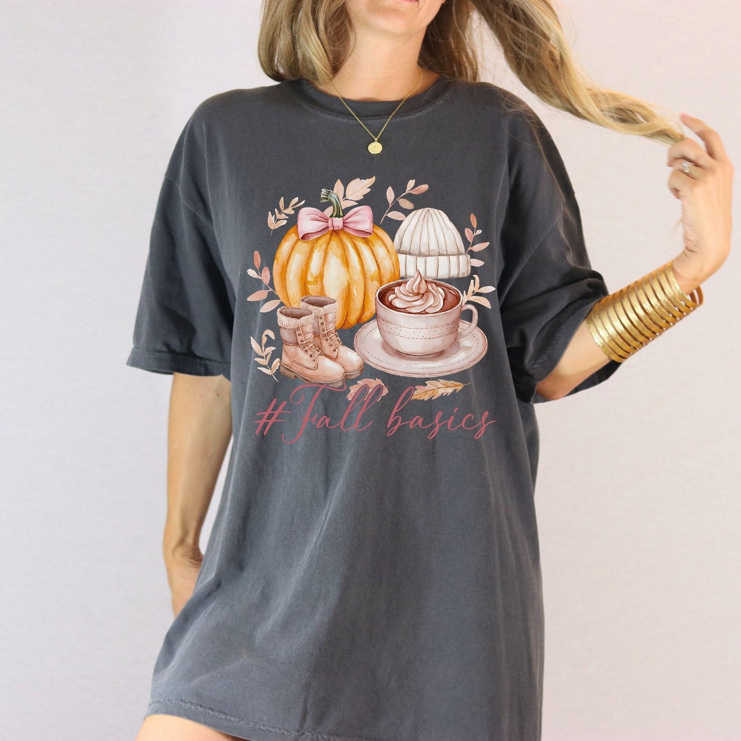 Cozy Autumn Pumpkin & Coffee Graphic Tee – Fall Outfit Essentials – Unisex Comfort Colors T-Shirt