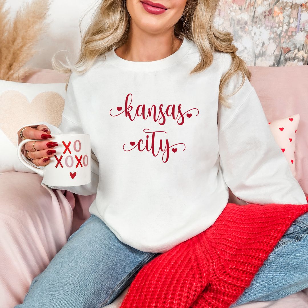 Kansas City script with hearts DTF shirt