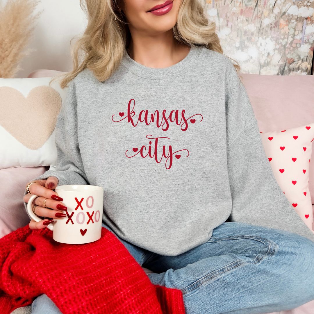 Kansas City script with hearts DTF shirt