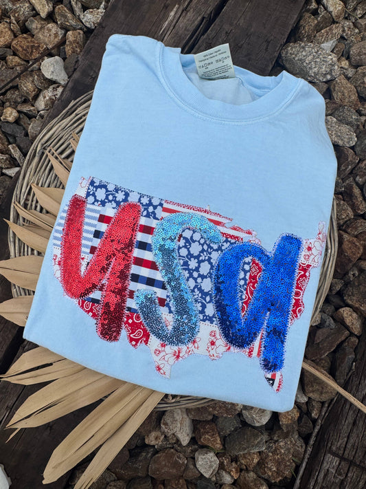 Patchwork USA Patriotic 4th of July Short Sleeve: XL