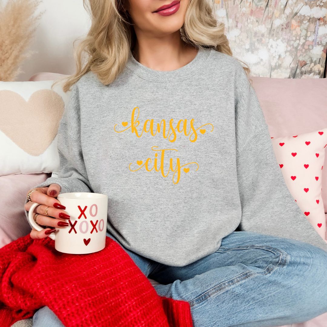 Kansas City script with hearts DTF shirt