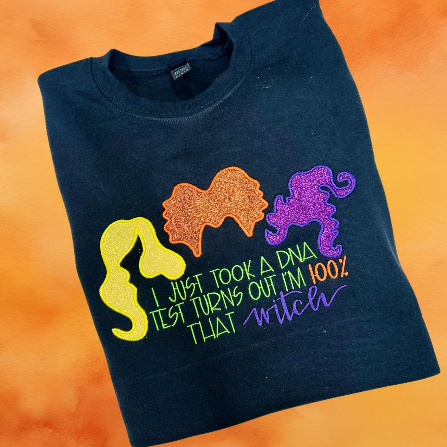 Colorful Glitter Hair Trio Embroidery Applique Sweatshirt – Fall & Halloween Cozy Crewneck