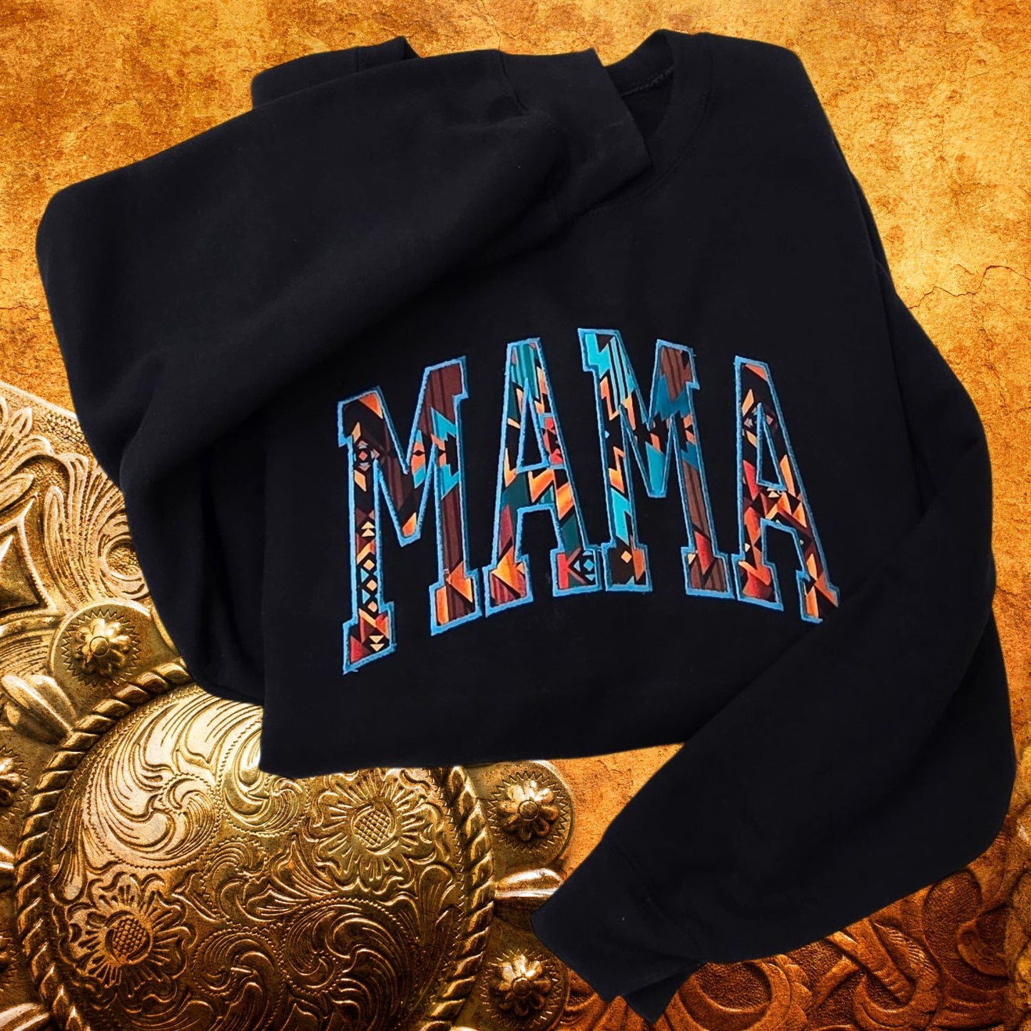 MAMA Aztec Embroidered Sweatshirt – Cozy Western Boho Pullover for Moms
