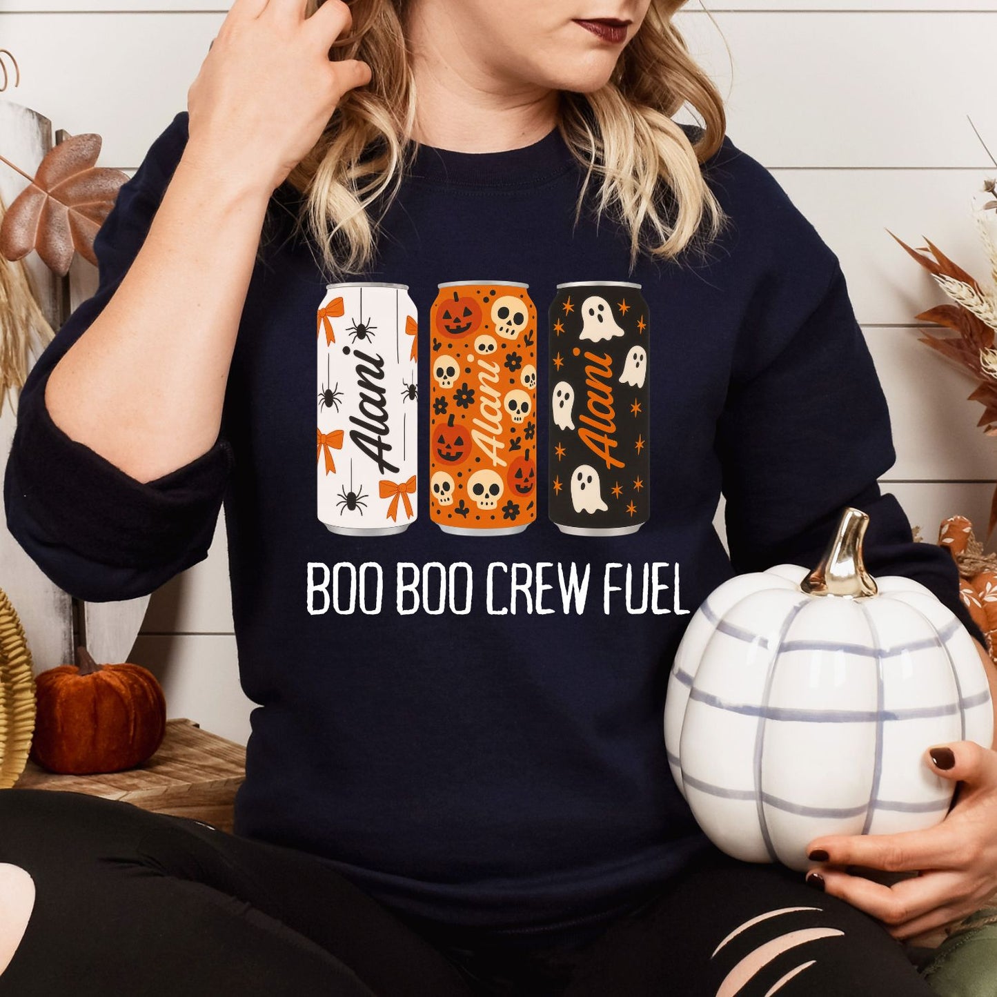 Boo Boo Crew Fuel Halloween Shirt, Trendy Spooky Energy Can Graphic Tee - Cute Ghost Skull Pumpkin Fall Vibes T-Shirt, Viral Halloween shirt