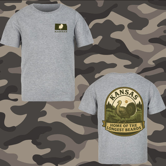 Kansas Turkey Hunting Shirt – “Home of the Longest Beards” Vintage Graphic Tee | Hunting Apparel for Men & Women | Outdoor Sportsman Gift