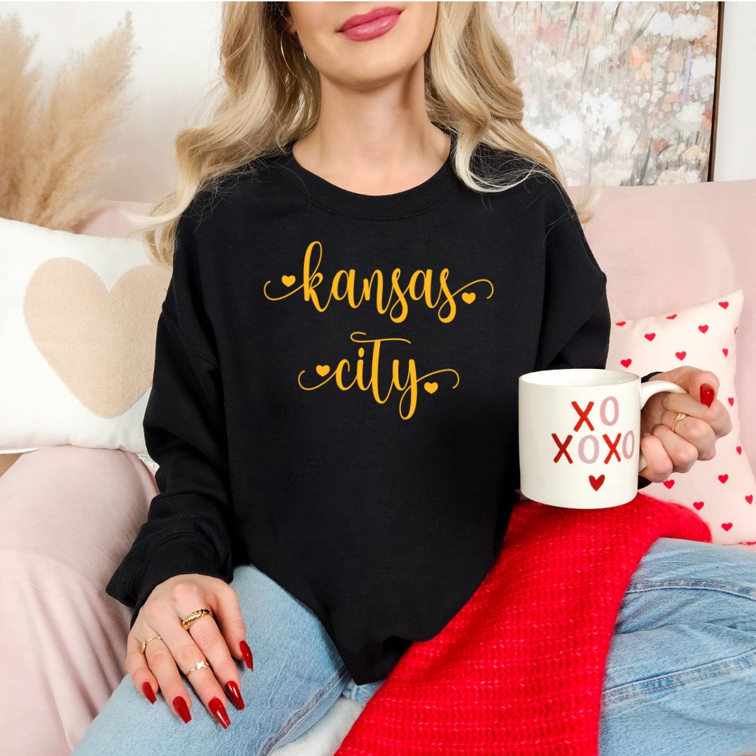 Kansas City script with hearts DTF shirt