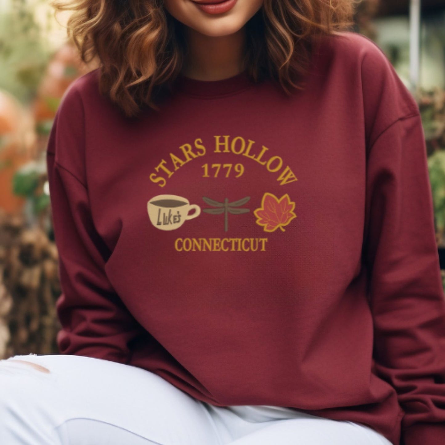 Stars Hollow Connecticut Fall Autumn Embroidery Crewneck