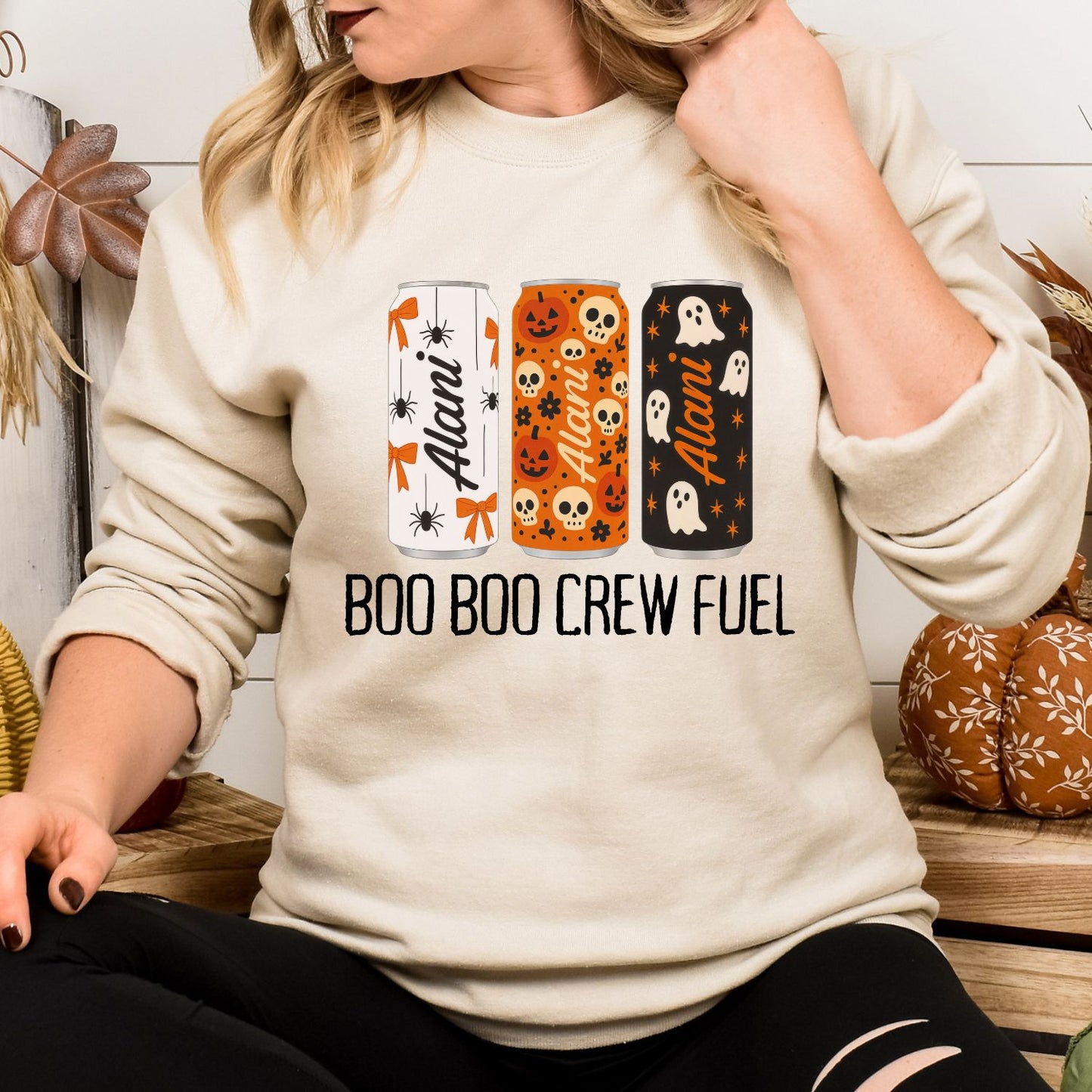 Boo Boo Crew Fuel Halloween Shirt, Trendy Spooky Energy Can Graphic Tee - Cute Ghost Skull Pumpkin Fall Vibes T-Shirt, Viral Halloween shirt
