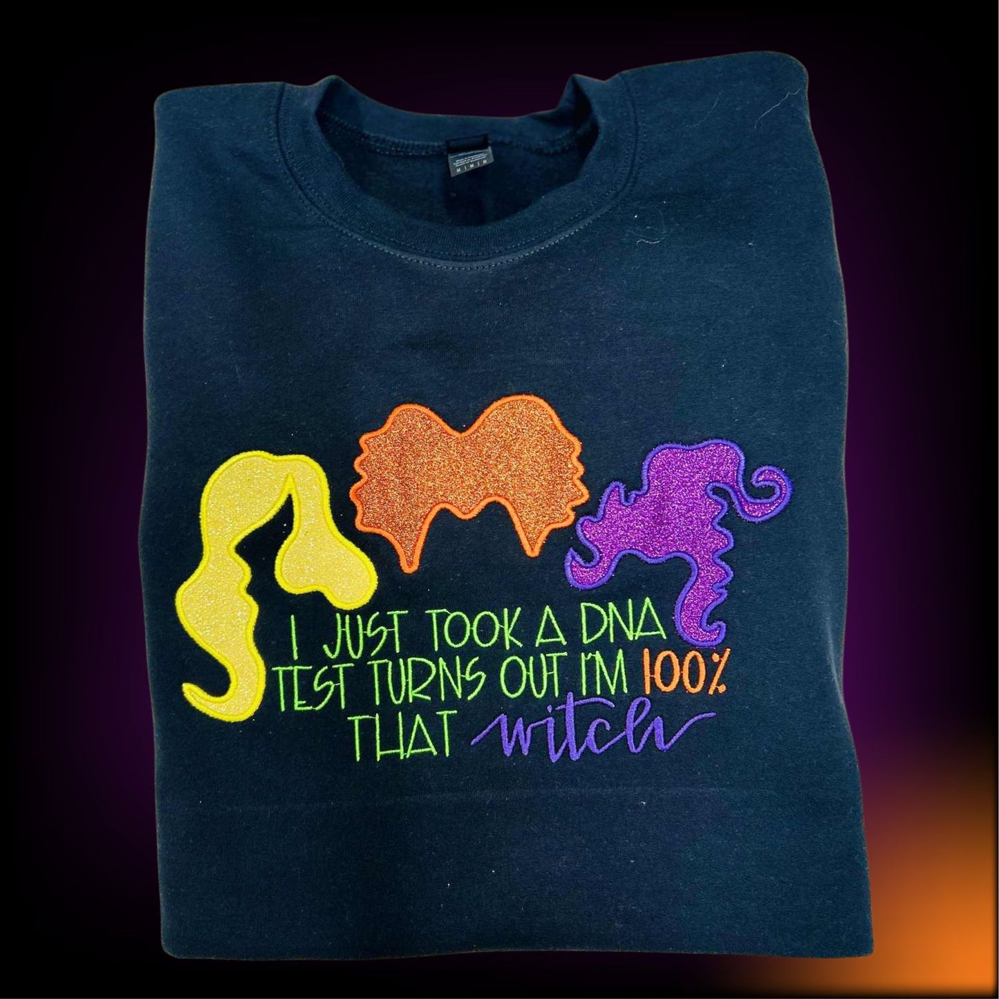 Colorful Glitter Hair Trio Embroidery Applique Sweatshirt – Fall & Halloween Cozy Crewneck